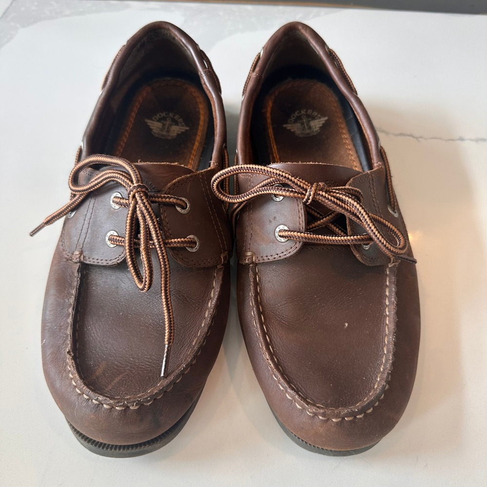 Dockers Mens Brown Leather Boat Shoes 9.5W 90-30406 Moc Toe Loafers